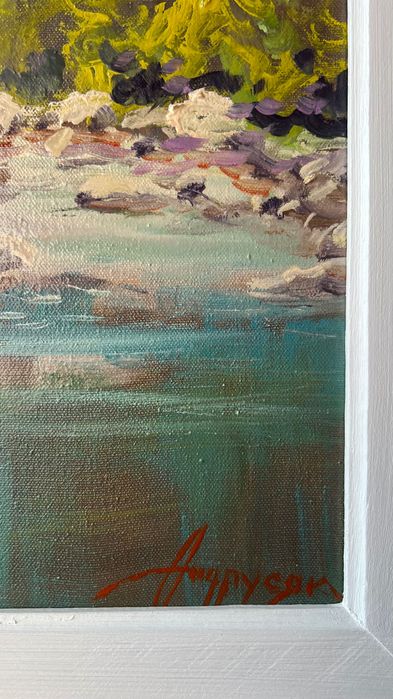 Картина маслом холст андрусяк "хвилина спокою" пейзаж гори україна