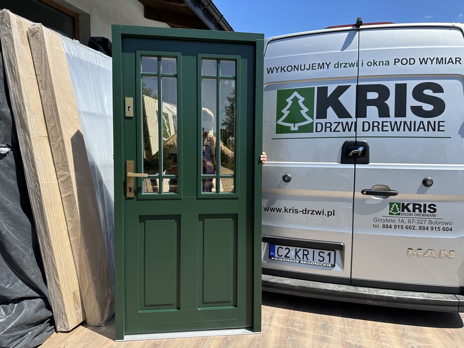 Drzwi zewnętrzne drewniane Angielskie zielone MONTAŻ  Cała Polska