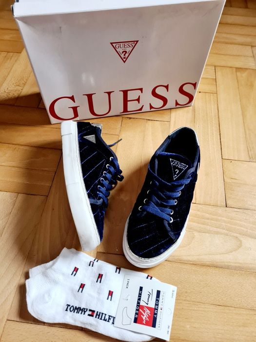 Buty trampki welurowe granatowe guess 37