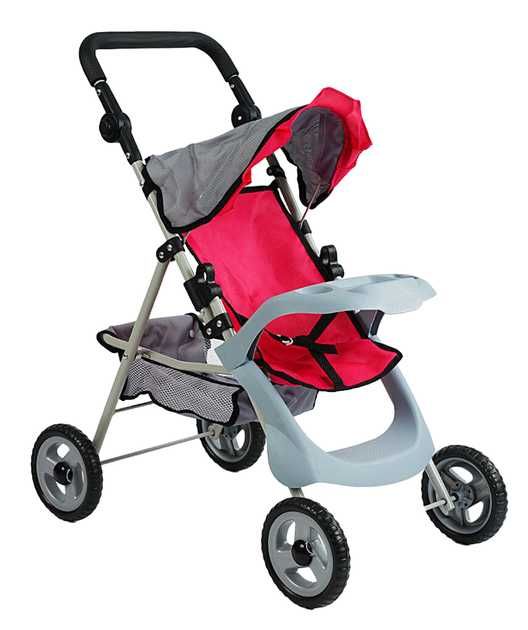 Металева Коляска для ляльок до 50 см, зі столиком, з кошиком, складана