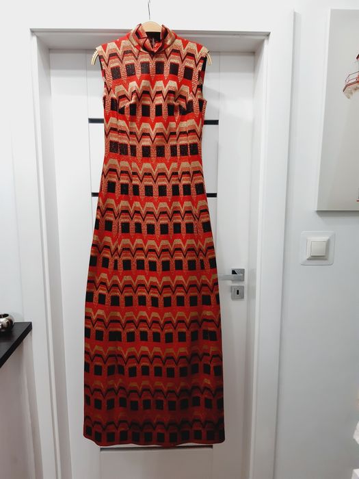 Boho etniczna maxi długa sukienka czerowna czarna 38 / 40