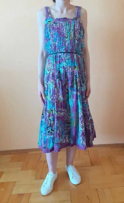 40 42 Sukienka letnia midi kolorowa wzory bawełna unikat vintage retro