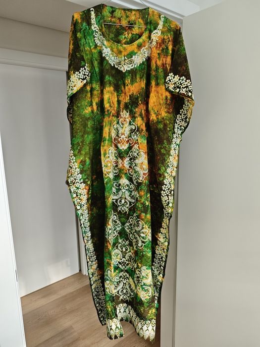 Vestido Longo Boho / Kaftan de Algodão (Tailândia) – Tamanho Único (Como Novo)