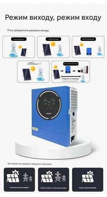 Гібридний сонячний інвертор Anenji 5000 Вт 5 кВт 48V Wi-Fi, инвертор