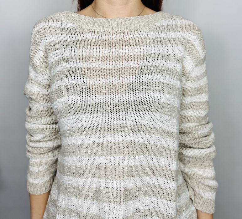 Beżowy sweter w paski XL 42