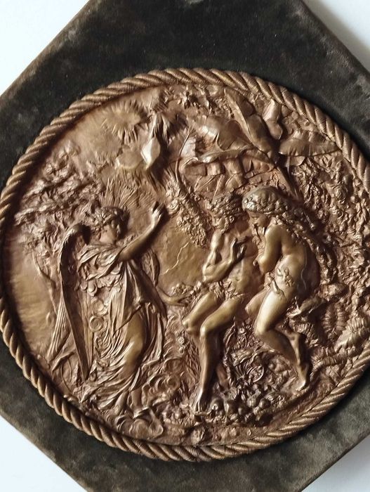 "A Expulsão do Paraíso" - Placa Bronze Antiga