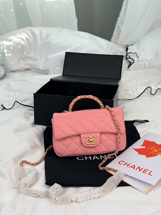Сумка Chanel Classic Flap Top Handle Caviar бордова, рожева