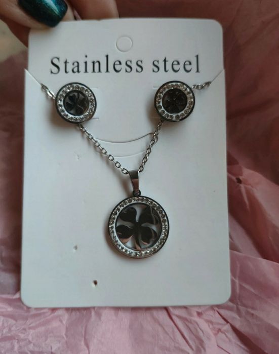Conjunto colar e brincos - aço inoxidável
