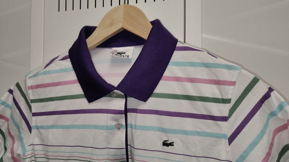 Polo Lacoste r. 40 / L białe paski