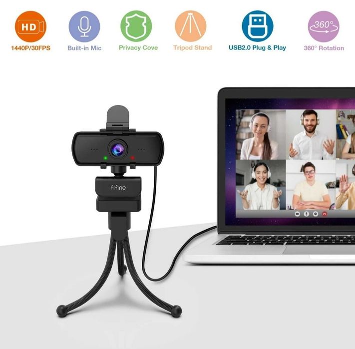 Веб Камера Fifine K420 для комп'ютера з мікрофоном і штативом триногою