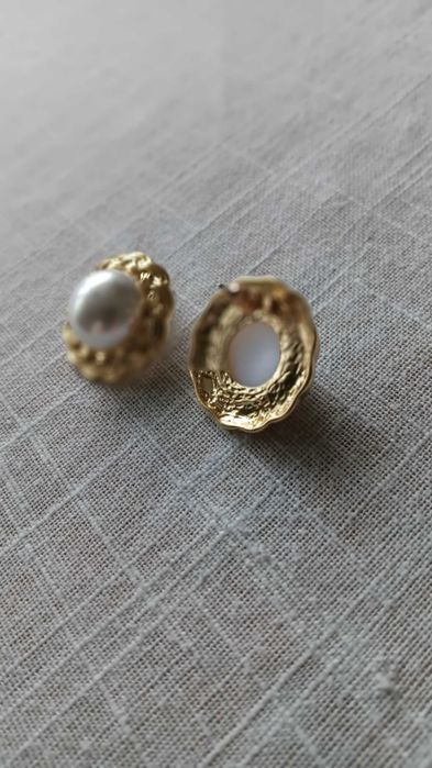 Kolczyki klipsy złote damskie Zara vintage retro nowe z perłą