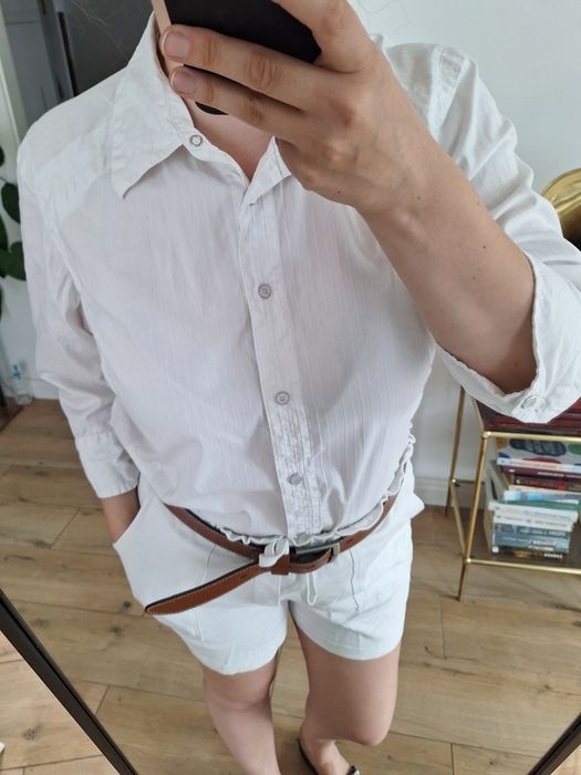 Koszula biała elegancka na guziki shirt white z kołnierzykiem oversize