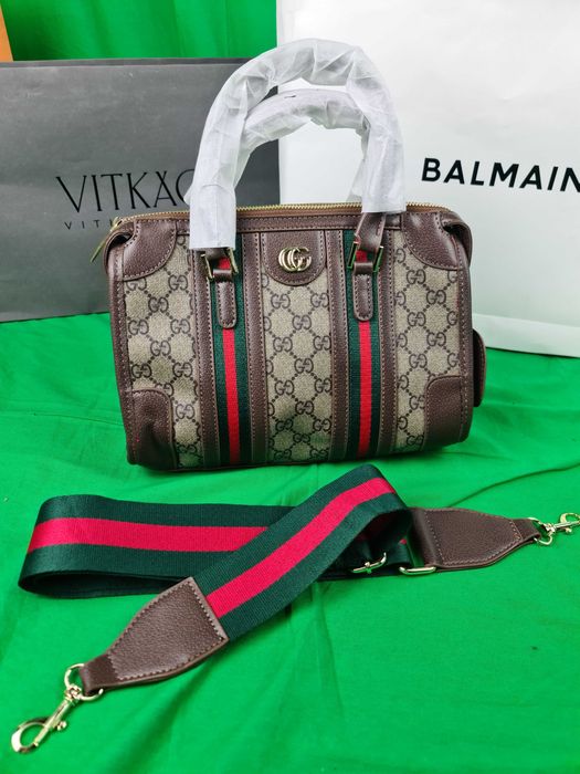 Torebka srednia Torba monogram brazowa skórzana kuferek Premium