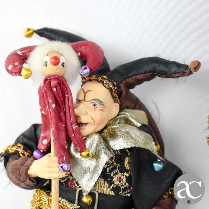 3 Pierrots / Bobos da Corte em Porcelana de Veneza e tecido