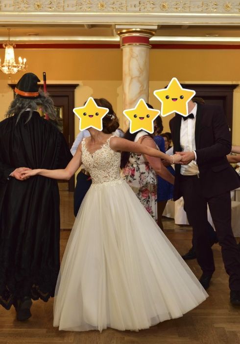 Suknia ślubna litera A na 164+7, koronka tiul ecru XS/S