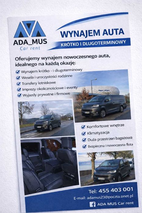 Wynajem busa 7 osobowy Automat 180KM Wersja Long BUSINESS VIP