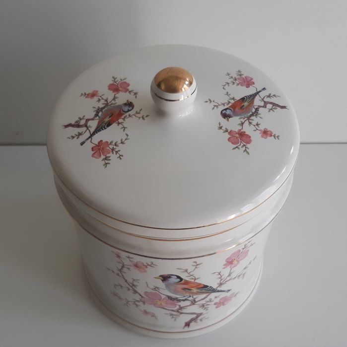 Grande Pote Porcelana Alcobaça c/ Tampa Decor Passarinhos