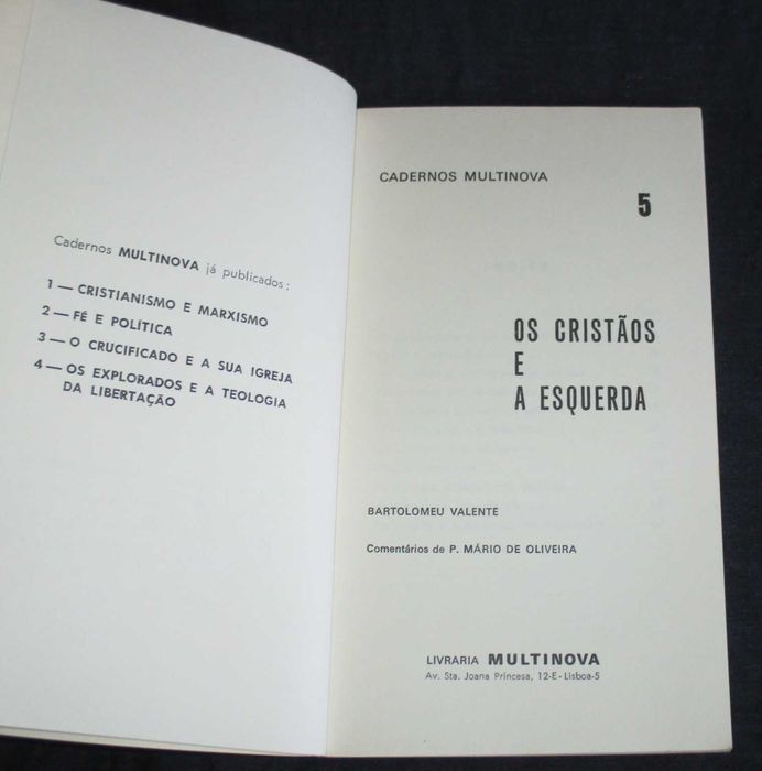 Livro Os Cristãos e a Esquerda Bartolomeu Valente