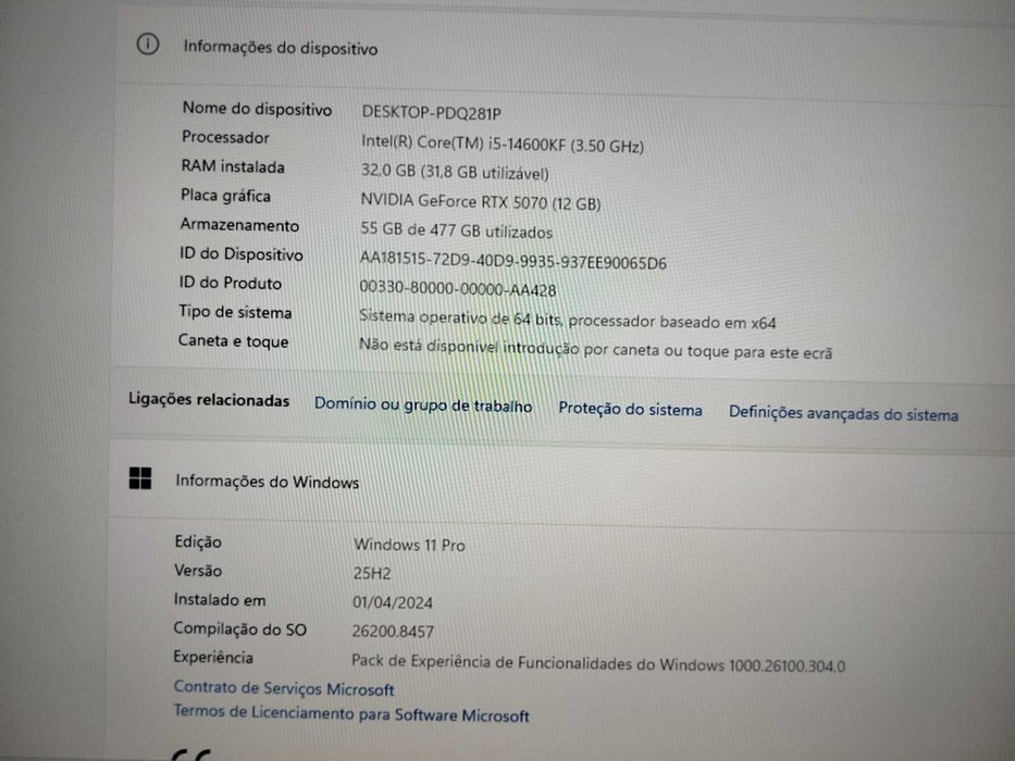 PC i5-14600kf + 32gb RAM + RTX 5070 + SSD 512gb