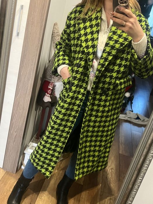 Płaszcz pepitka zielona Sinsay