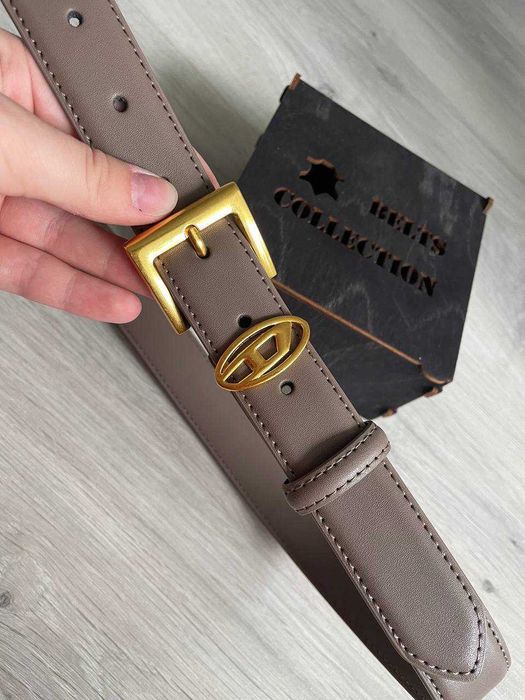 Szarobrązowy skórzany damski pasek Diesel 105 cm w kolorze taupe