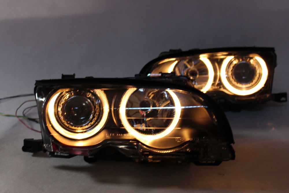 Reflektory lampy przednie przód BMW E46 COUPE 99-03 RINGI LED TUNING SMOKE IGŁA