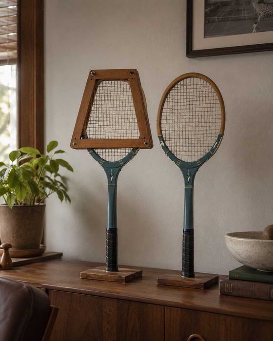Raquete Dunlop vintage com prensa em madeira