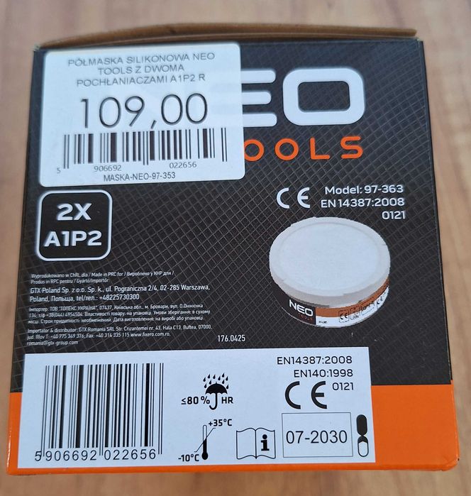 Półmaska silikonowa NEO TOOLS + 2 pochłaniacze (do lakierowania)– NOWA