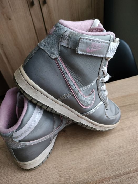 Srebrne buty sportowe Nike  Dunk High za kostkę 36 23,5 cm