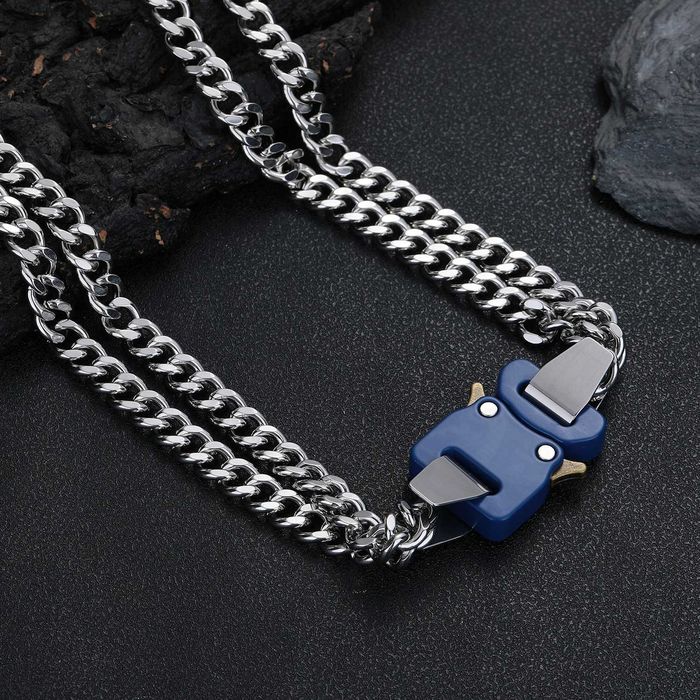 Цепочка Аликс 50 см на карабине 1017 ALYX 9SM Necklace Double Silver Chain Blue Buckle Chainlink