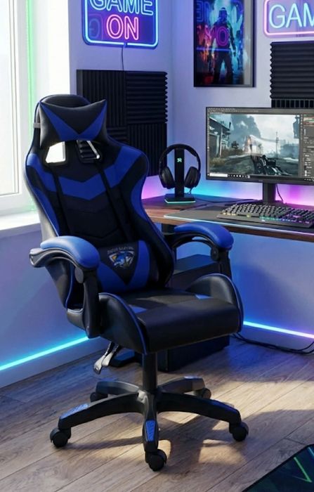 Fotel Gamingowy dla Gracza z Masażem Obrotowy Krzesło Komputerowe