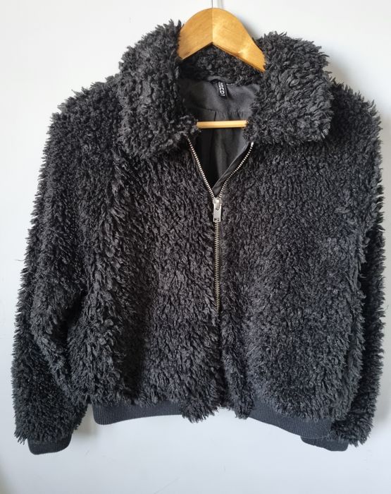 H&M M 38 czarny bomber sweter włochaty oversize alpaka ciepły futerko