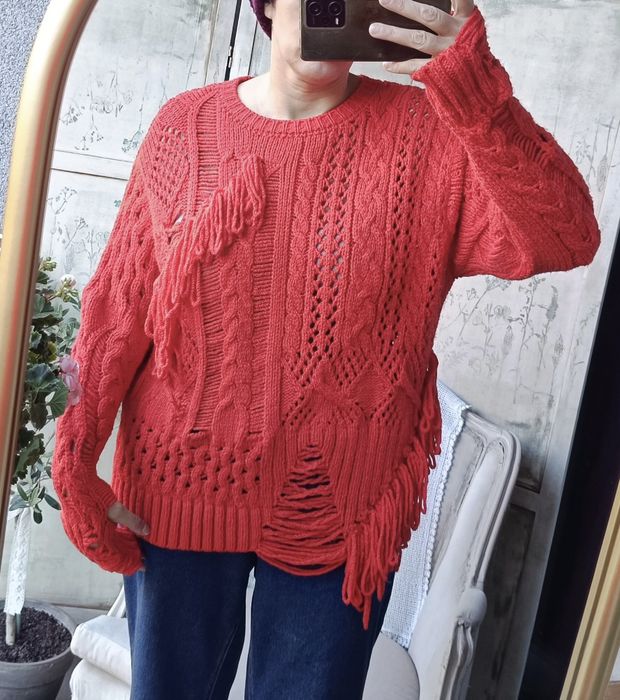 Sweter czerwony biust 58x2 XL grunge alternative y2k streetwear