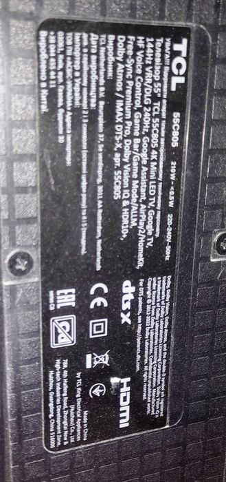 Плазменный телевизор TCL 55C805 HDMI ,рабочий по запчастям без пульта