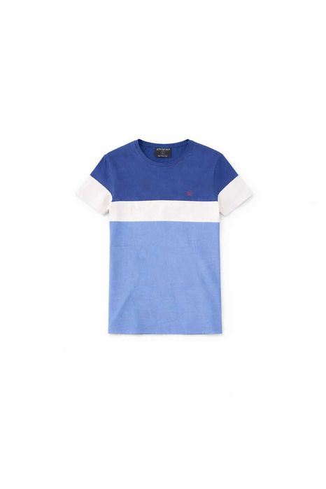 T-shirt Springfield Azul e Branca – Color Block – S