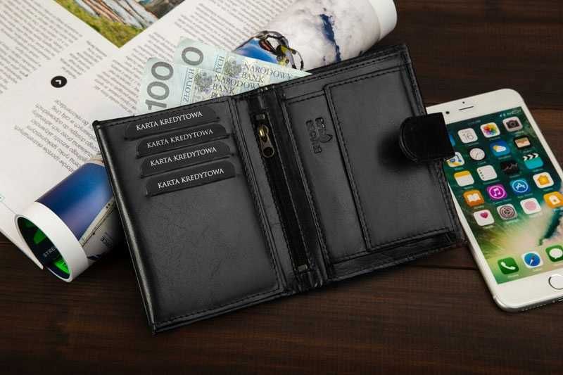 Portfel Męski Skórzany BETLEWSKI Elegancki Czarny Pionowy RFID Prezent