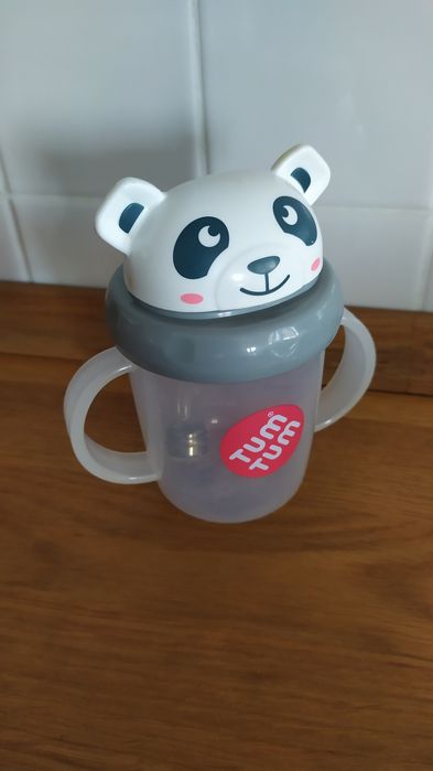 Tum Tum Bidon ze słomką panda szary kubek niekapek