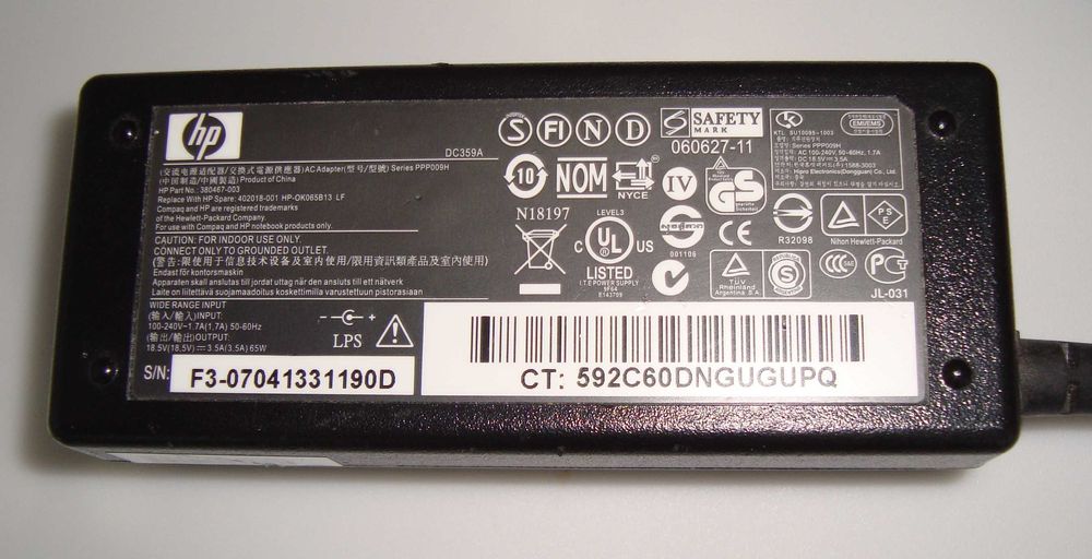 Блок питания HP 417220-001 380467-003 18.5V 3.5A 65W 4.8/1.7 Оригинал