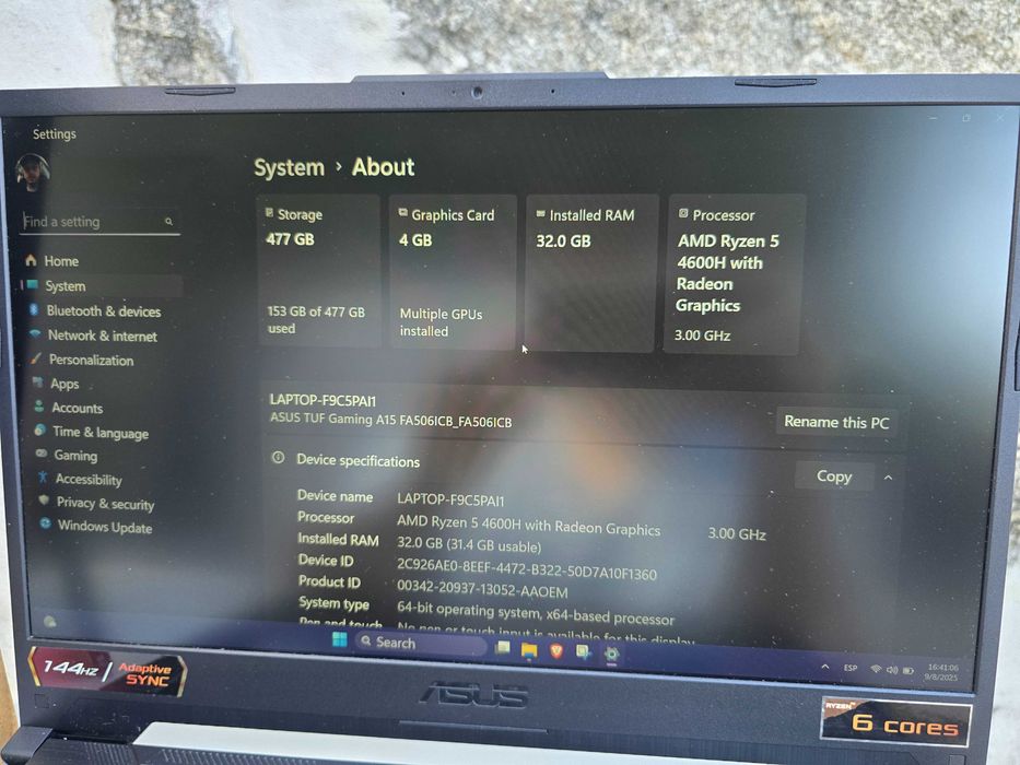 Portátil Gaming ASUS TUF A15 32GB RAM