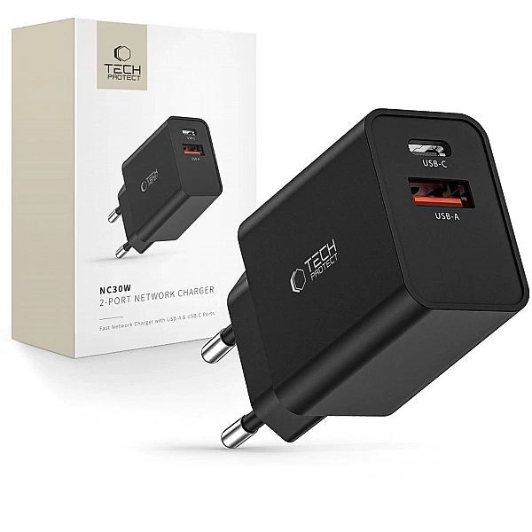 Ładowarka Tech-Protect Nc30w sieciowa Usb-c Pd 30w / Usb-a Qc 3.0 - cz