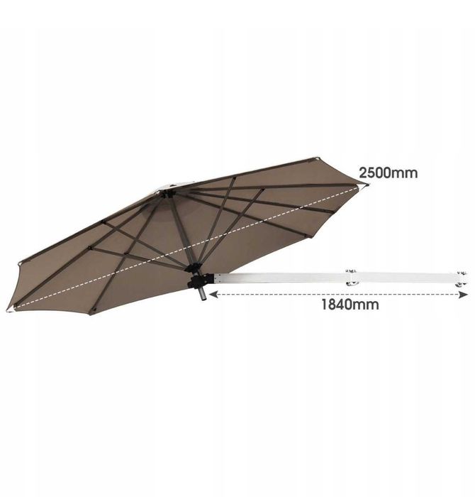 Parasol ogrodowy Ścienny 250 cm Regulowany na ramieniu markiza żagiel
