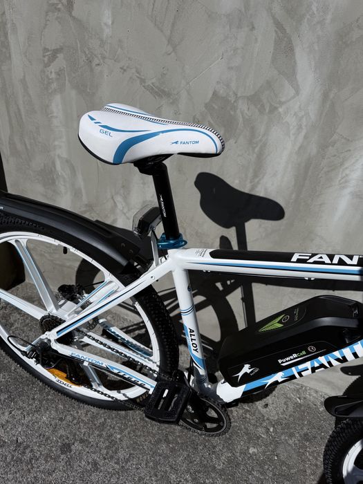 Rower elektryczny MTB biało niebieski 14Ah, bateria LG, napęd Shimano