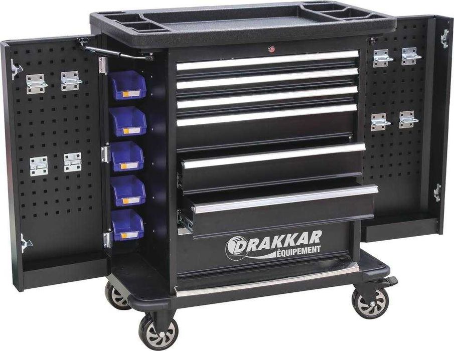 CARRINHO DE OFICINA DRAKKAR 7 GAVETAS COM 2 PORTAS LATERAIS E 107 FERRAMENTAS LL29