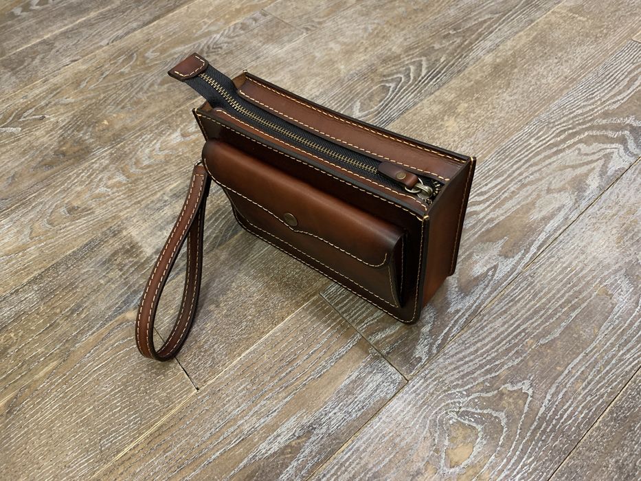 Клатч, кошелек, барсетка на молнии ручной работы из натуральной кожи