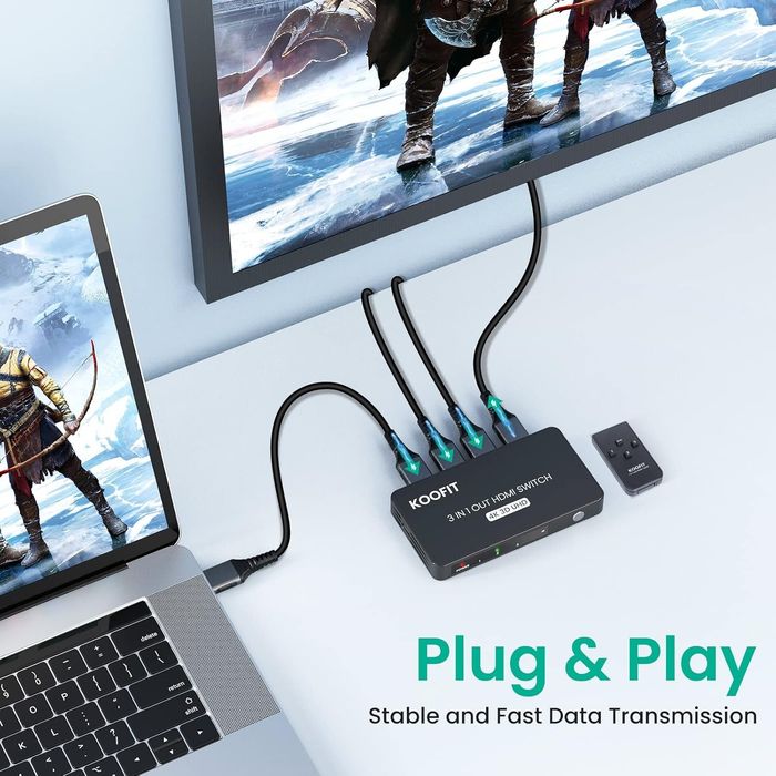 Przełącznik HDMI 3w1 z pilotem koofit splitter