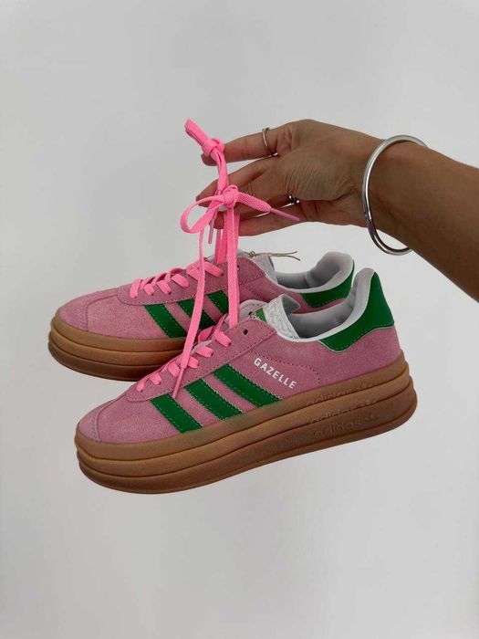 Кросівки Adidas Gazelle Bold Platform Pink/Green premium