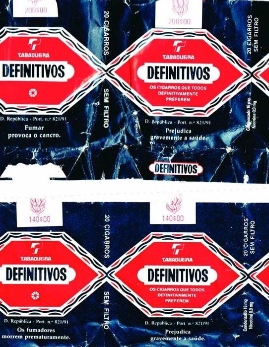 Cigarros Definitivos - 2 embalagens antigas vazias espalmadas