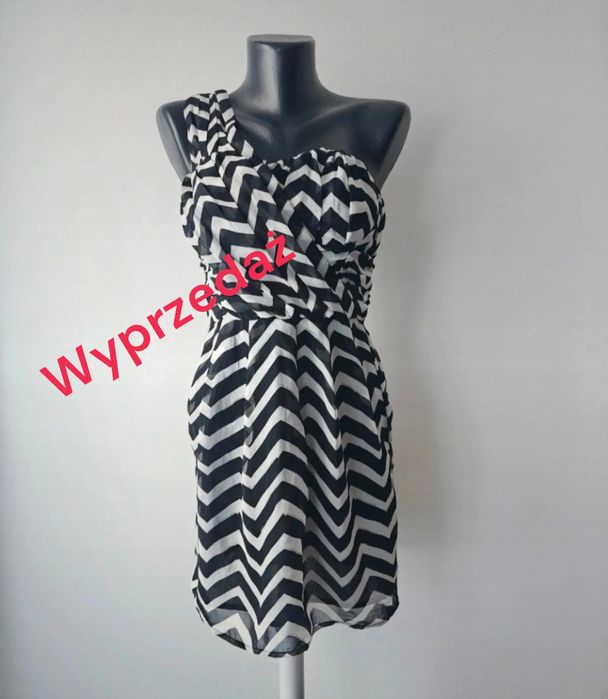 Sukienka na jedno ramię zygzak koktajlowa XS dopasowana H&M