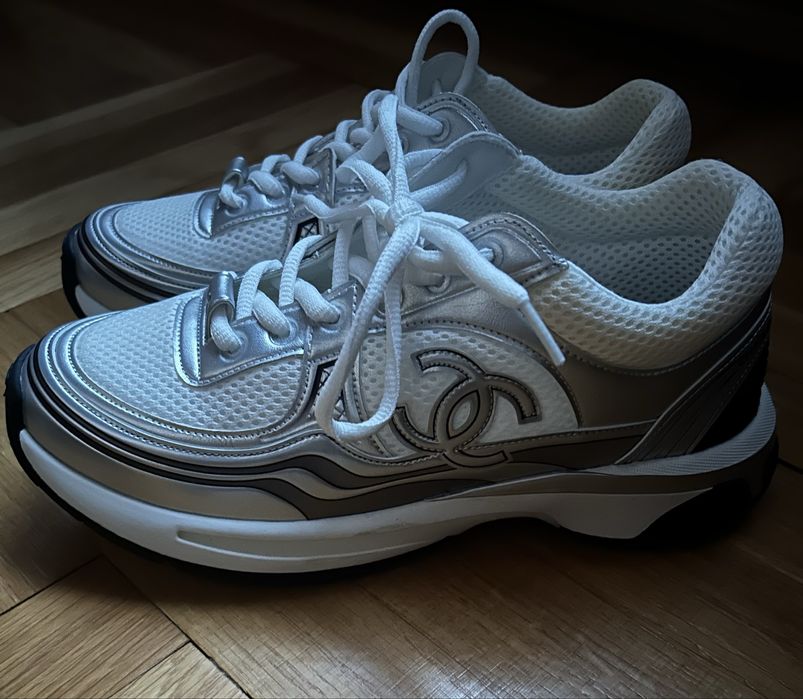 Chanel CC Logo Sneakers Czarny, Biały, Srebrny