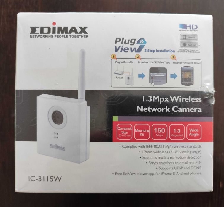 Kamera IP sieciowa EDIMAX IC-3115W WiFi LAN HD 1.3Mpx,szeroki kąt,NOWA